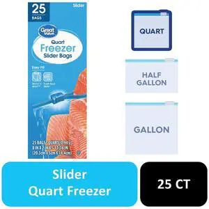 Great Value Freezer Guard Slider Zipper Bags, Quart Freezer, 25 Count Great Value Freezer Guard Slider Zipper Bags, Quart Freezer, 25 Count