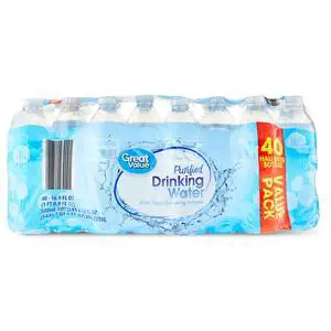 Great Value Purified Drinking Water, 16.9 fl oz Bottles, 40 Count Pack Great Value Purified Drinking Water, 16.9 fl oz Bottles, 40 Count Pack