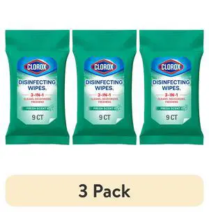 (3 pack) Clorox Disinfecting Cleaning Wipes To Go Pack, Bleach Free, Fresh Scent, 9 Count (3 pack) Clorox Disinfecting Cleaning Wipes To Go Pack, Bleach Free, Fresh Scent, 9 Count