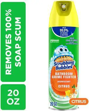 Scrubbing Bubbles Disinfectant Bathroom Shower & Tub Cleaner Grime Fighter Aerosol Spray, Citrus, 20 oz Scrubbing Bubbles Disinfectant Bathroom Shower & Tub Cleaner Grime Fighter Aerosol Spray, Citrus, 20 oz