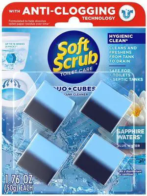 Soft Scrub In-Tank Toilet Cleaner Duo-Cubes, Sapphire Waters, 4Ct, Continuous Clean, Cleans&Freshens Soft Scrub In-Tank Toilet Cleaner Duo-Cubes, Sapphire Waters, 4Ct, Continuous Clean, Cleans&Freshens