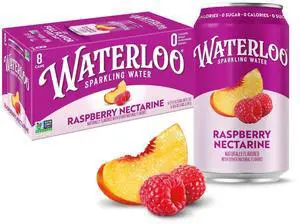 Waterloo Sparkling Water, Raspberry Nectarine, 12 fl oz, 8 pack cans Waterloo Sparkling Water, Raspberry Nectarine, 12 fl oz, 8 pack cans