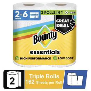 Bounty Essentials Paper Towels Select-A-Size, 2 Triple Rolls, White, 162 Sheets Per Roll Bounty Essentials Paper Towels Select-A-Size, 2 Triple Rolls, White, 162 Sheets Per Roll