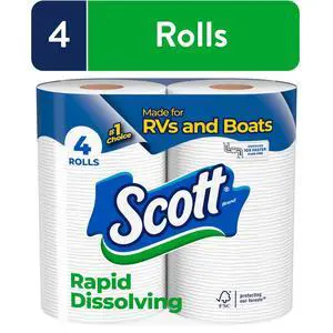 Scott Rapid-Dissolving Toilet Paper for RVs & Boats, 4 Double Rolls Scott Rapid-Dissolving Toilet Paper for RVs & Boats, 4 Double Rolls