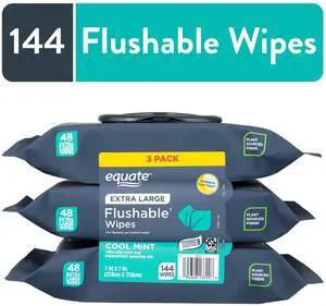 Equate Extra Large Flushable Wet Wipes, Cool Mint Scent, 144 Wipes, 3 Pack Equate Extra Large Flushable Wet Wipes, Cool Mint Scent, 144 Wipes, 3 Pack