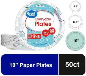 Great Value 10 Inch Disposable Paper Plates, 50 Count, Multicolor Design Great Value 10 Inch Disposable Paper Plates, 50 Count, Multicolor Design