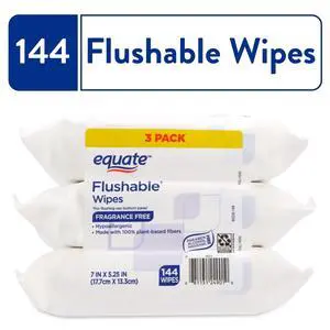 Equate Flushable Wet Wipes, Fragrance Free, 144 Wipes, 3 Pack Equate Flushable Wet Wipes, Fragrance Free, 144 Wipes, 3 Pack