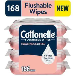 Cottonelle Fragrance Free Flushable Wet Wipes, 4 Flip-Top Packs Cottonelle Fragrance Free Flushable Wet Wipes, 4 Flip-Top Packs