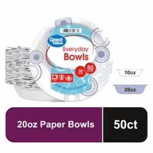 Great Value Everyday Disposable Paper Bowls, 20 oz, 50 Count Great Value Everyday Disposable Paper Bowls, 20 oz, 50 Count