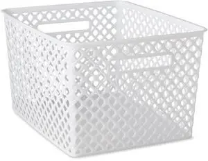 Mainstays Large White Decorative Plastic Storage Basket, 14.7 in x 12 in x 8.5 in Mainstays Large White Decorative Plastic Storage Basket, 14.7 in x 12 in x 8.5 in