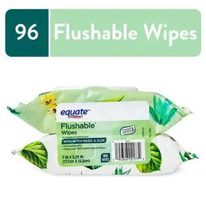 Equate Flushable Wet Wipes, Witch Hazel & Aloe, 96 Wipes, 2 Pack Equate Flushable Wet Wipes, Witch Hazel & Aloe, 96 Wipes, 2 Pack