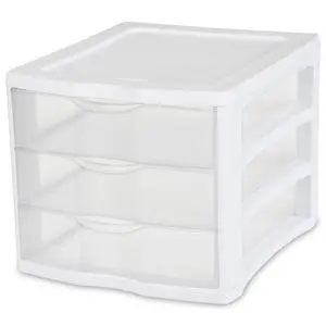 Sterilite 3 Drawer Unit, Countertop Organizer, Clear Storage Solution for Desks, Countertops, and Shelves, White Sterilite 3 Drawer Unit, Countertop Organizer, Clear Storage Solution for Desks, Countertops, and Shelves, White