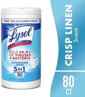 Lysol Disinfecting Wipes, All Purpose Cleaner, Multi Surface Antibacterial Cleaning Wipes, Cleaning Supplies, Crisp Linen Scent, 80 Count Lysol Disinfecting Wipes, All Purpose Cleaner, Multi Surface Antibacterial Cleaning Wipes, Cleaning Supplies, Crisp Linen Scent, 80 Count