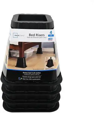 Mainstays Black Plastic Bed Risers to Raise Your Bed for Storage, 4 Pack, 6.50 in x 6.50 in x 6 in Mainstays Black Plastic Bed Risers to Raise Your Bed for Storage, 4 Pack, 6.50 in x 6.50 in x 6 in