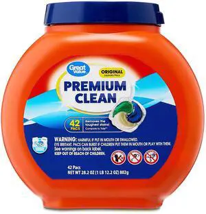 Great Value Premium Clean Laundry Pacs, Original Scent, 42 Count Great Value Premium Clean Laundry Pacs, Original Scent, 42 Count