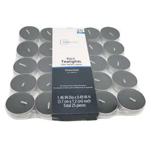 Mainstays Black Unscented Indoor/Outdoor Tealight Candles, 25 Count Mainstays Black Unscented Indoor/Outdoor Tealight Candles, 25 Count