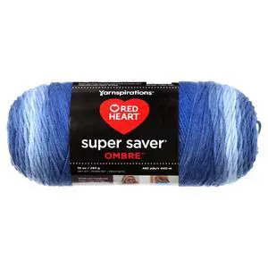 Red Heart Super Saver Ombre 4 Medium Acrylic Yarn, True Blue 10oz/283g, 482 Yards Red Heart Super Saver Ombre 4 Medium Acrylic Yarn, True Blue 10oz/283g, 482 Yards