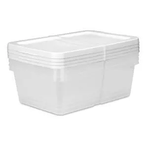Sterilite Set of (4) 12 Quart Storage Bins, Clear Plastic Storage Bin with Snap-on Lid, White Sterilite Set of (4) 12 Quart Storage Bins, Clear Plastic Storage Bin with Snap-on Lid, White