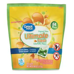 Great Value Ultimate Fresh Laundry Detergent Pacs, Original Clean, 14 Count Great Value Ultimate Fresh Laundry Detergent Pacs, Original Clean, 14 Count