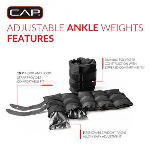 CAP Barbell 20 lb. Adjustable Ankle Weights, (10lb x 2) CAP Barbell 20 lb. Adjustable Ankle Weights, (10lb x 2)