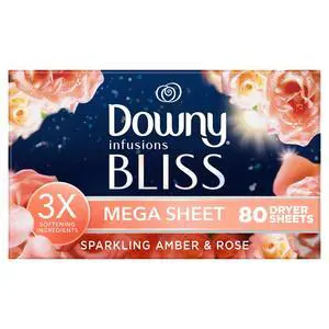 Downy Fabric Softener Dryer Sheets, Infusions Bliss Amber and Rose Scent, 80 Mega Dryer Sheets Downy Fabric Softener Dryer Sheets, Infusions Bliss Amber and Rose Scent, 80 Mega Dryer Sheets