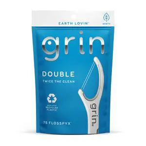 GRIN Double Flosspyx Floss Picks, Mint Flavor, 75 Count, Recycled Plastic, 2-Line Floss GRIN Double Flosspyx Floss Picks, Mint Flavor, 75 Count, Recycled Plastic, 2-Line Floss