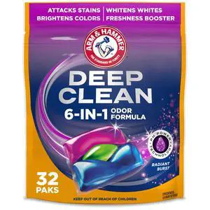 ARM & HAMMER Deep Clean Odor Formula Detergent Power Paks, Radiant Burst, 32 Count ARM & HAMMER Deep Clean Odor Formula Detergent Power Paks, Radiant Burst, 32 Count
