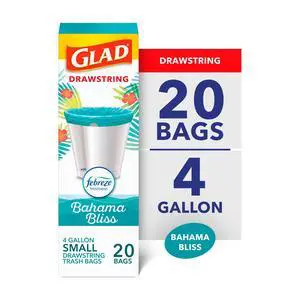 Glad 4-Gallon Teal Drawstring Small Trash Bags, Febreze Freshness Bahama Bliss Scent, 20 Bags Glad 4-Gallon Teal Drawstring Small Trash Bags, Febreze Freshness Bahama Bliss Scent, 20 Bags
