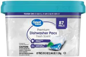 Great Value Premium Dishwasher Pacs, Fresh Scent, 87 Count Great Value Premium Dishwasher Pacs, Fresh Scent, 87 Count