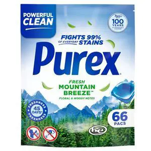 Purex Laundry Detergent Pacs, Fresh Mountain Breeze, 66 count Purex Laundry Detergent Pacs, Fresh Mountain Breeze, 66 count