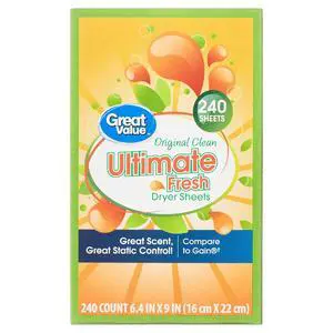 Great Value Ultimate Fresh Dryer Sheets, Original Clean, 240 Count, Compare to Gain® Great Value Ultimate Fresh Dryer Sheets, Original Clean, 240 Count, Compare to Gain®