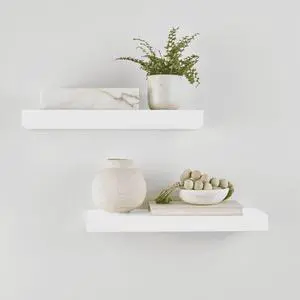 Mainstays White 16.5" Wood Floating Shelves, Set of 2 Mainstays White 16.5" Wood Floating Shelves, Set of 2