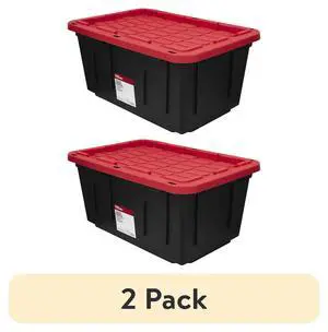 (2 pack) Hyper Tough 27 Gallon Large Storage Bin with Snap Lid, Black and Red, Heavy Duty Plastic Storage Container (2 pack) Hyper Tough 27 Gallon Large Storage Bin with Snap Lid, Black and Red, Heavy Duty Plastic Storage Container