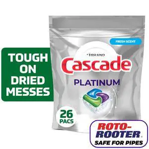 Cascade Platinum Dishwasher Pods, Dishwasher Detergent Soap Tabs, Fresh, 26 Count Cascade Platinum Dishwasher Pods, Dishwasher Detergent Soap Tabs, Fresh, 26 Count