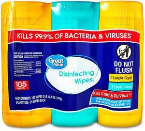 Great Value Multipack Scent Disinfecting Wipes2, 105 Count Great Value Multipack Scent Disinfecting Wipes2, 105 Count