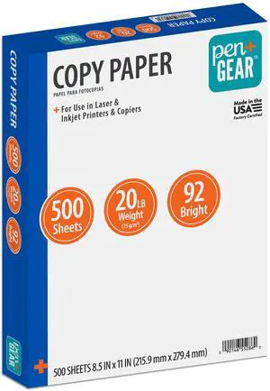 Pen + Gear Copy Paper, 8.5" x 11", 92 Bright, White, 20 lb., 1 Ream (500 Sheets) Pen + Gear Copy Paper, 8.5" x 11", 92 Bright, White, 20 lb., 1 Ream (500 Sheets)