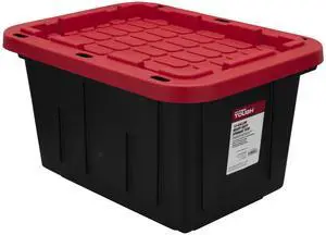 Hyper Tough 12 Gallon Small Storage Bin with Snap Lid, Black and Red, Heavy Duty Plastic Storage Container Hyper Tough 12 Gallon Small Storage Bin with Snap Lid, Black and Red, Heavy Duty Plastic Storage Container