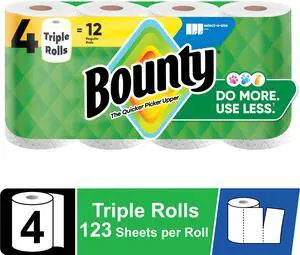 Bounty Paper Towels Select-A-Size White, 4 Triple Rolls, 123 Sheets per Roll Bounty Paper Towels Select-A-Size White, 4 Triple Rolls, 123 Sheets per Roll