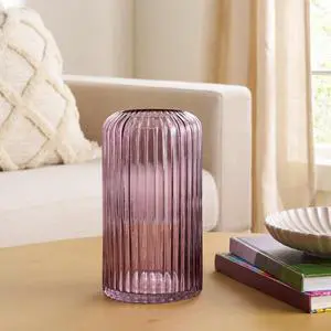 Better Homes & Gardens 9.8" Pink Ribbed Cylinder Glass Vase Better Homes & Gardens 9.8" Pink Ribbed Cylinder Glass Vase