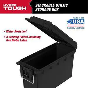 Hyper Tough Locking and Stacking Utility and Tool Box, Black Organization Box Hyper Tough Locking and Stacking Utility and Tool Box, Black Organization Box