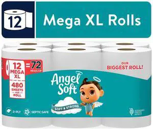 Angel Soft 2-Ply Toilet Paper, 480 Sheets per Roll, 12 Mega XL Rolls Angel Soft 2-Ply Toilet Paper, 480 Sheets per Roll, 12 Mega XL Rolls