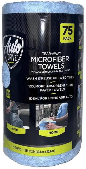 Auto Drive Tear Away Car Wash Microfiber Towel Roll, Multipurpose 75-Pack Auto Drive Tear Away Car Wash Microfiber Towel Roll, Multipurpose 75-Pack