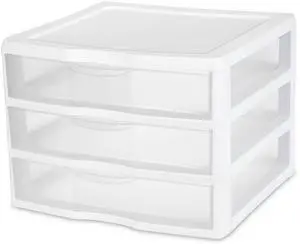 Sterilite Wide 3 Drawer Unit, Countertop and Desktop Organizer with Clear Storage Drawers, White Sterilite Wide 3 Drawer Unit, Countertop and Desktop Organizer with Clear Storage Drawers, White