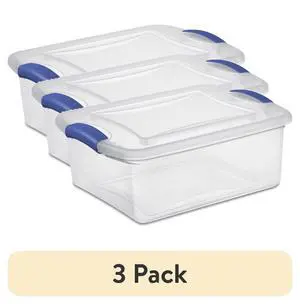 (3 pack) Sterilite 15 Quart Small Latching Storage Bin, Clear Plastic Storage Container with Latch Lid, Blue (3 pack) Sterilite 15 Quart Small Latching Storage Bin, Clear Plastic Storage Container with Latch Lid, Blue