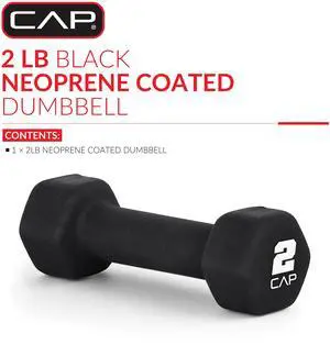 CAP, 2lb Neoprene Dumbbell, Black, Single CAP, 2lb Neoprene Dumbbell, Black, Single