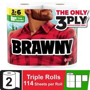 Brawny Tear-A-Square 3-Ply Paper Towels, 2 Triple Rolls, 114 Sheets per Roll Brawny Tear-A-Square 3-Ply Paper Towels, 2 Triple Rolls, 114 Sheets per Roll