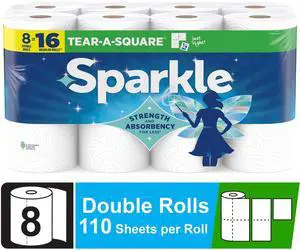 Sparkle Tear-A-Square Paper Towels, 8 Double Rolls, 110 Sheets per Roll Sparkle Tear-A-Square Paper Towels, 8 Double Rolls, 110 Sheets per Roll