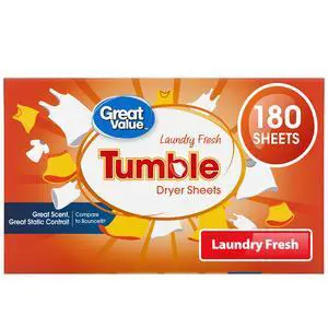 Great Value Tumble Dryer Sheets, Laundry Fresh, 180 Count, Compare to Bounce® Great Value Tumble Dryer Sheets, Laundry Fresh, 180 Count, Compare to Bounce®
