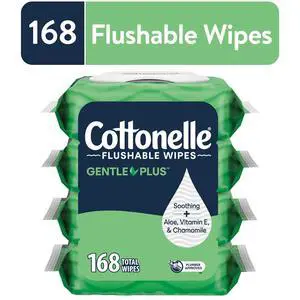 Cottonelle Gentle Plus Flushable Wet Wipes, 4 Flip-Top Packs Cottonelle Gentle Plus Flushable Wet Wipes, 4 Flip-Top Packs