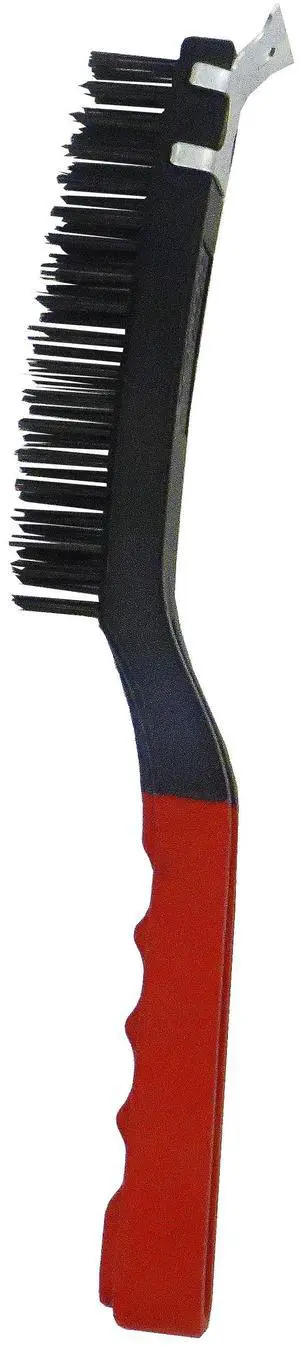 Hyper Tough Carbon Steel Wire Brush with Scraper, 3 x 19 Rows Hyper Tough Carbon Steel Wire Brush with Scraper, 3 x 19 Rows
